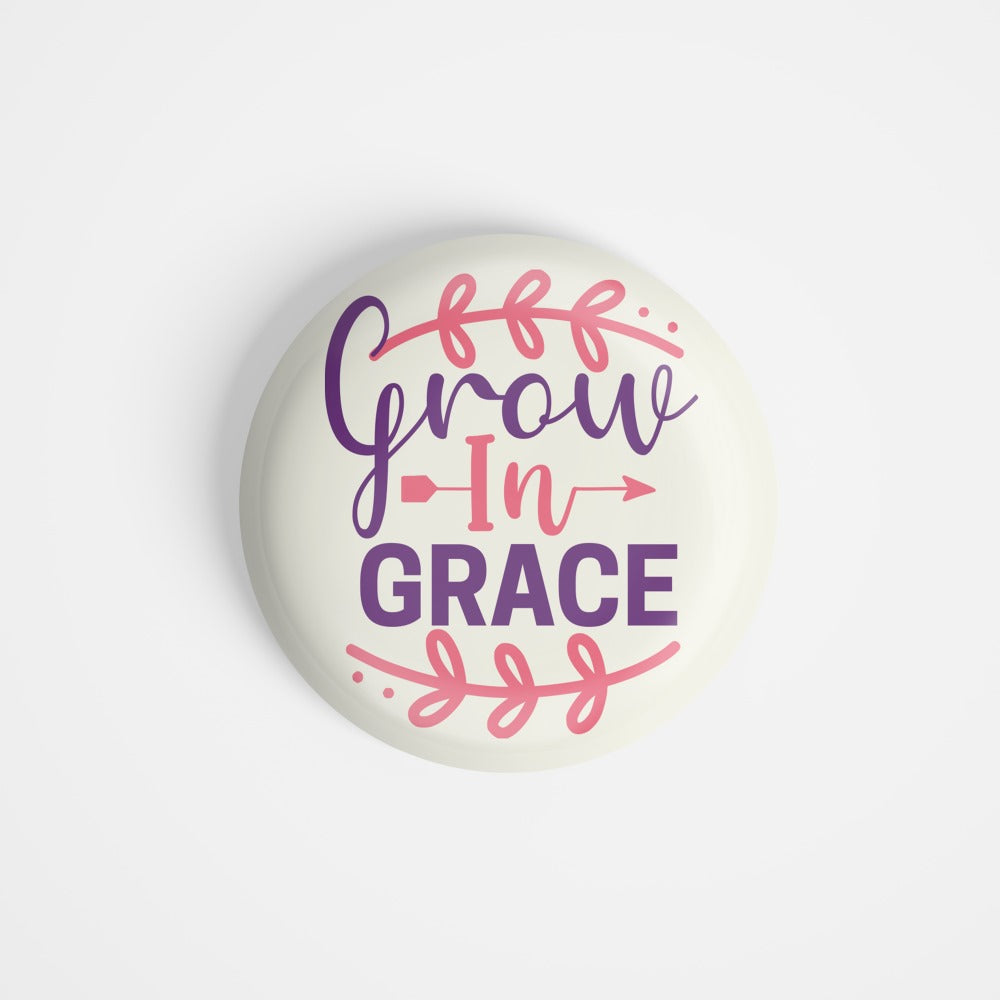 dhcrafts Round Fridge Magnet Yellow God Jesus Grow In Grace Glossy Finish Design Pack of 1 (58 mm)